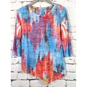 JESS & JANE Rhinestone Studded Asymmetrical Sublimation Tunic Colorful Small